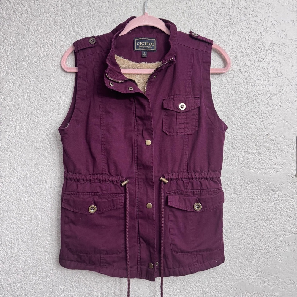 Cesttoi Maroon Vest Women’s Small S 100% Cotton Fuzzy Lined Fall Layering